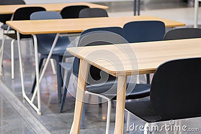 Modern tables and black chairs in shopping malls Stock Photo