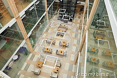 Modern tables and chairs on Restaurant or Open Office, Top View. Stock Photo