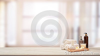 Modern tabletop with spa products set and copy space Stock Photo