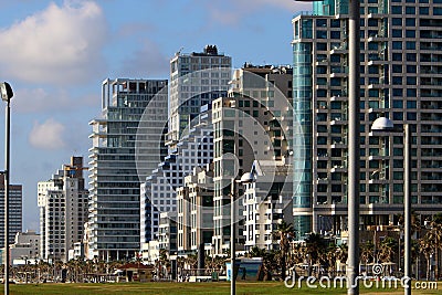 Modern tall houses in the white city of Tel Aviv in Israel Editorial Stock Photo