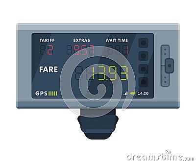 Modern Taximeter Device, Electronic Measurement Appliance for Passenger Fare in Taxi Car Vector Illustration on White Vector Illustration