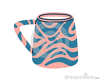 Modern tea mug with abstract pattern. Ceramic coffee cup with handle. Cute teacup. Stylish trendy drink crockery in Vector Illustration