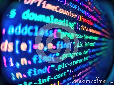 Modern tech. Hi-tech modern screen of data, digits and chars on monitor display. Big data storage and cloud computing Stock Photo