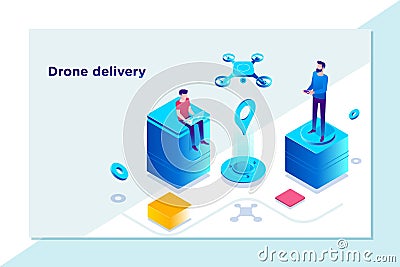 Modern technological delivery innovation - drone fast delivery concept,Landing page template. 3d vector isometric illustration Cartoon Illustration