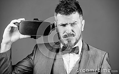Modern technologies. businessman in VR headset. Visual reality. Digital future and innovation. use future technology Stock Photo