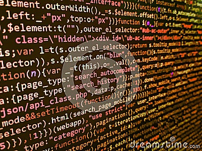 Modern technologies, web cascading design. HTML and CSS code developing screenshot. Web development code: CSS/SASS styles Stock Photo