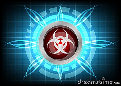 Modern technology biohazard button and light effect on blue bac Vector Illustration