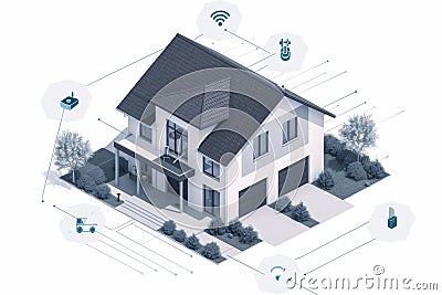 Modern technology enables smart surveillance cameras to perform secure network authentication and remote monitoring. Cartoon Illustration