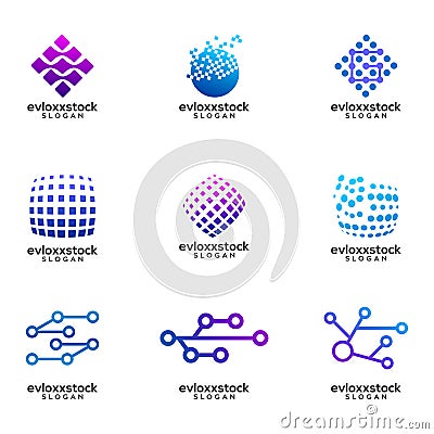 Set Of Modern Technology Icon Logo Design Stock Photo