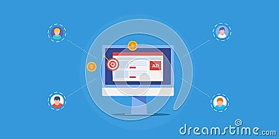 Digital advertising targeting audience with programmatic media, re-marketing technology increase conversion. Vector Illustration