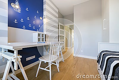Modern teenager room in maritime style Stock Photo