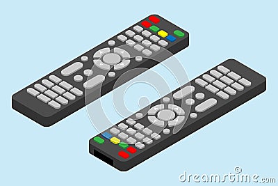 Modern television remote control icon. Isometric angle of tv remote control. Vector Illustration