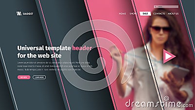 Modern Template header site with a place for photos on the soaring elements Vector Illustration