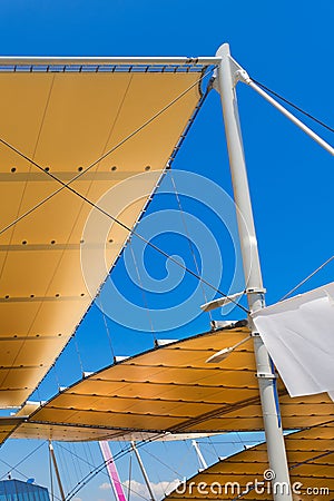 Modern Tensile Structure on Blue Sky Stock Photo