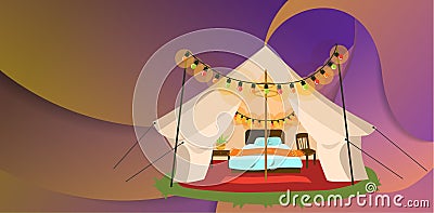 Modern tent with furniture poster Vector Illustration