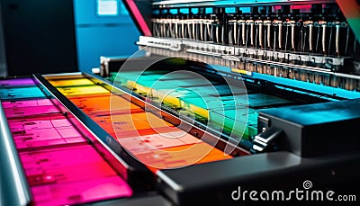 Modern textile factory uses automated equipment for colorful clothing production generated by AI Stock Photo