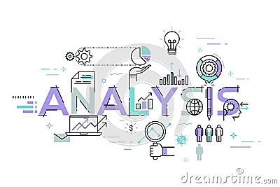 Modern thin line design concept for analysis website banner Vector Illustration