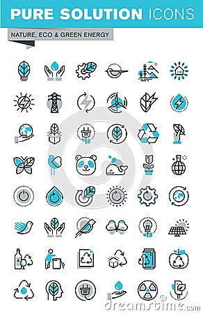 Modern thin line flat design icons set of ecology Vector Illustration