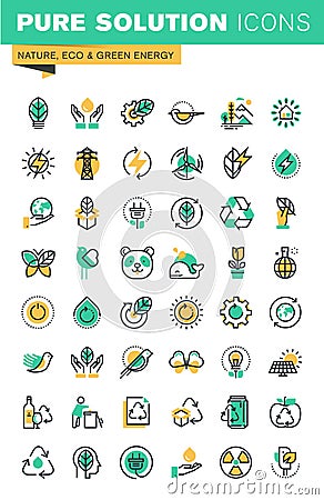 Modern thin line icons set of ecology, sustainable technology, renewable energy, recycling Vector Illustration