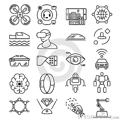 Modern thin line icons set of future technology and artificial intelligent robot Vector Illustration