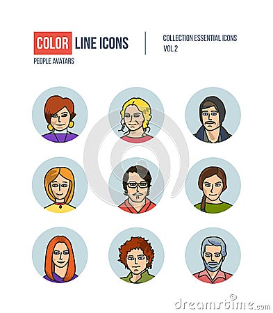 Modern thin line icons set of people avatars Vector Illustration