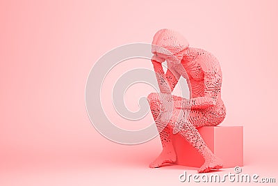 Modern Thinker made of pink cubes Cartoon Illustration