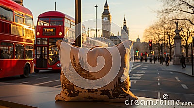 Modern Throw Pillow On London Countertop - Detailed Cityscapes Stock Photo