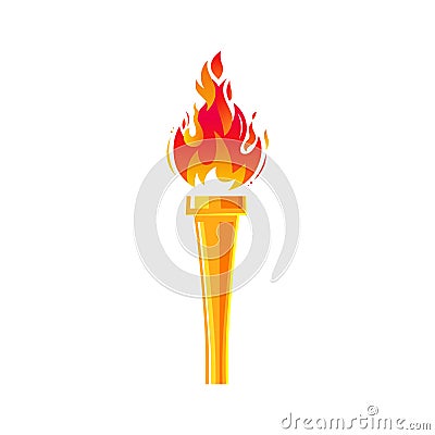 Modern torch with red and yellow flames. Blazing fire. The fiery torch of the champion's victory. Flame icon. Vector Illustration