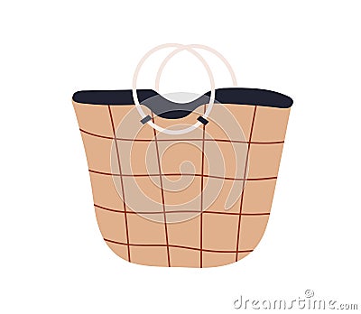 Modern tote bag, stylish leather fashion accessory. Women soft checkered handbag with circle handles in trendy style Vector Illustration