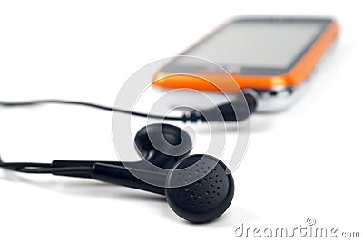 Modern touchphone with connected headphones Stock Photo