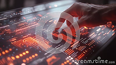 Modern touchscreen interface with data analytics and an interactive dashboard. Stock Photo