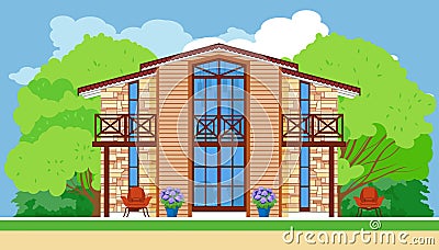 Modern townhouse with big windows Vector Illustration