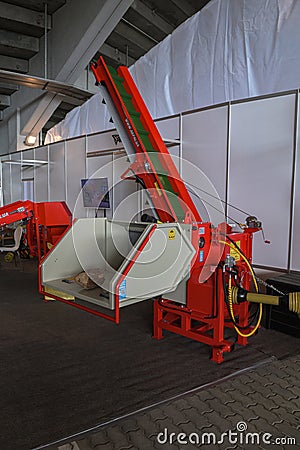 A modern tractor-trailed branch shredder Editorial Stock Photo