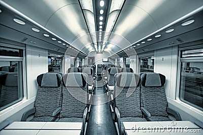 Modern train coach interior view. Stock Photo