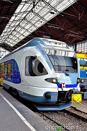 Modern train set at Budapest Nyugati railway station Editorial Stock Photo