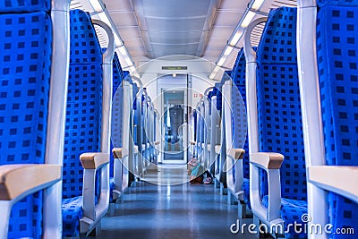 Modern Train Wagon Interior Seats Rows Blue Transportation White Editorial Stock Photo