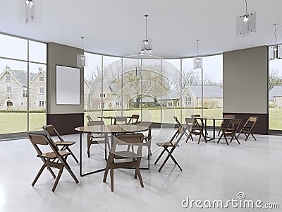 Modern training room with brown furniture and olive walls Stock Photo