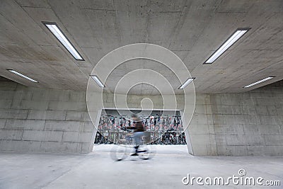 Modern trainstation with bikestands rush Stock Photo