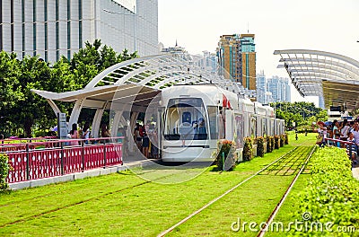 Modern tram station platform Guangzhou China Editorial Stock Photo