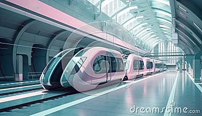 Modern transportation on the move high speed train arrival at night generated by AI Stock Photo