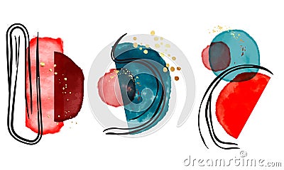 Modern trendy abstract shapes in pastel colors. Scandinavian clean vector design red blue dynamic splash blob painting Vector Illustration