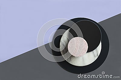 Modern trendy SPA and wellness concept with lavender soap on natural stones plates. Close up, top view on neutrals tones paper Stock Photo