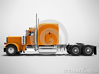 Modern truck tractor for cargo three axle without trailer orange Stock Photo