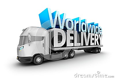 Modern truck with Worldwide delivery word Stock Photo