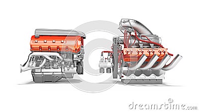 Modern turbo engine and supercharger engine isolated 3d render on white background with shadow Stock Photo