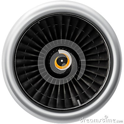 Modern turbofan engine. close up of turbojet of aircraft. blades of the turbofan engine of the aircraft. turbine Stock Photo