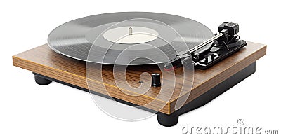 Modern turntable with vinyl record isolated on white Stock Photo