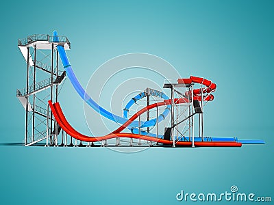 Modern two blue and red water slides for an aquapark on the side Stock Photo