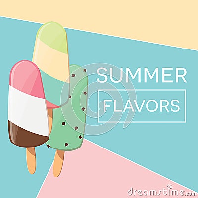 Modern typographic summer poster design with ice cream and geometric elements Vector Illustration