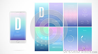 Modern UI screen design for mobile app with web icons. Vector Illustration